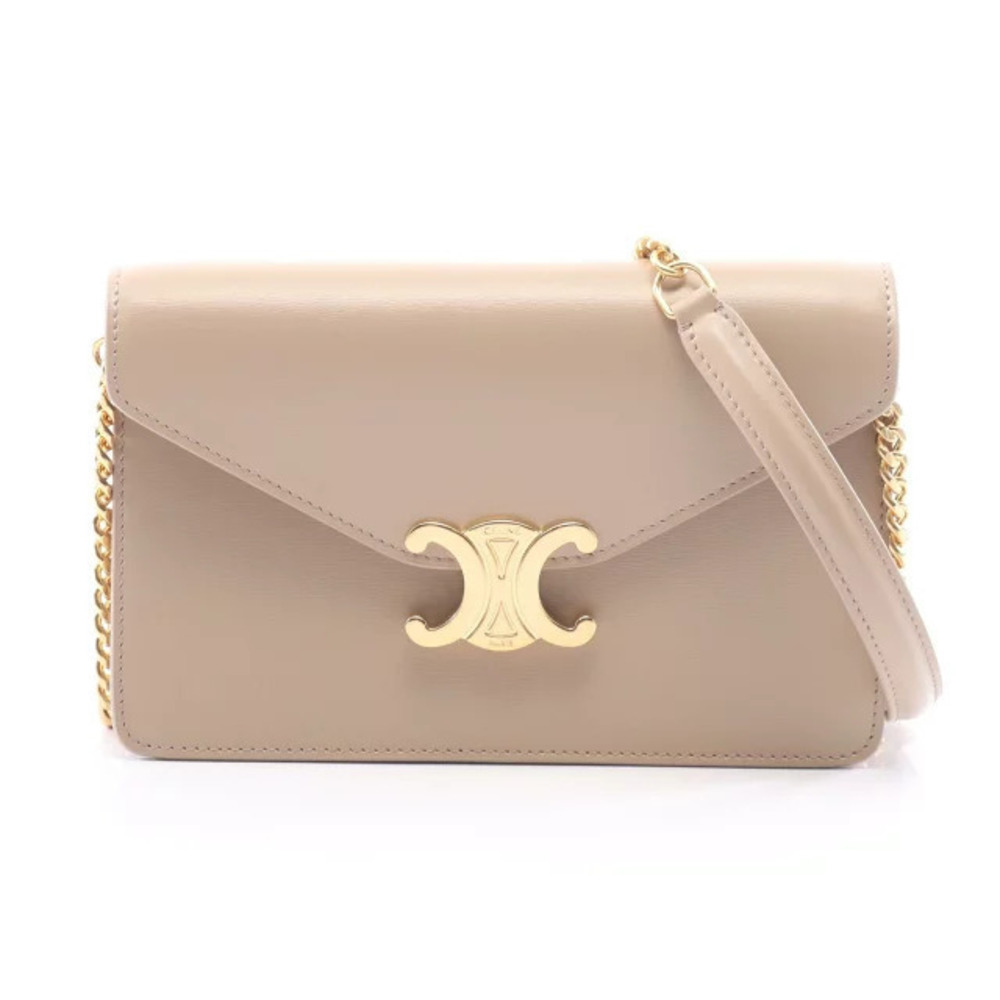 Celine Margot Triomphe Shoulder Bag Leather Beige Tan